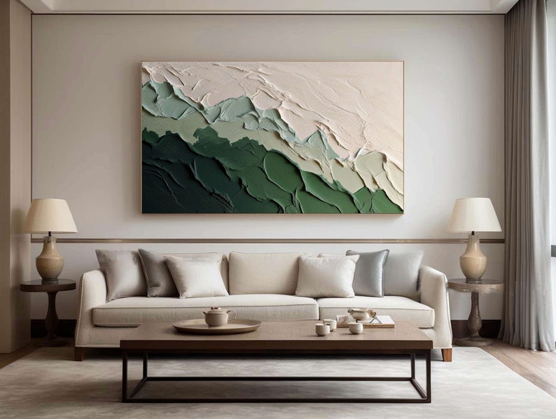 Beige Green 3D Abstract Beach Painting Green Textured Wall Art Ocean