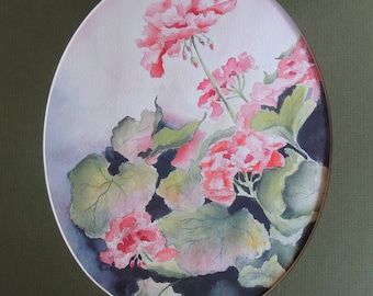 Matted Geranium Floral Watercolor Original Painting on Arches