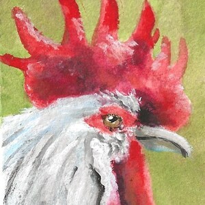 Carte à collectionner ACEO Art originale de coq... 3 1/2" X2 1/2"