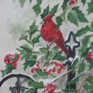 Tarjeta especial de Navidad Paquete único Cardenal en valla en el acebo