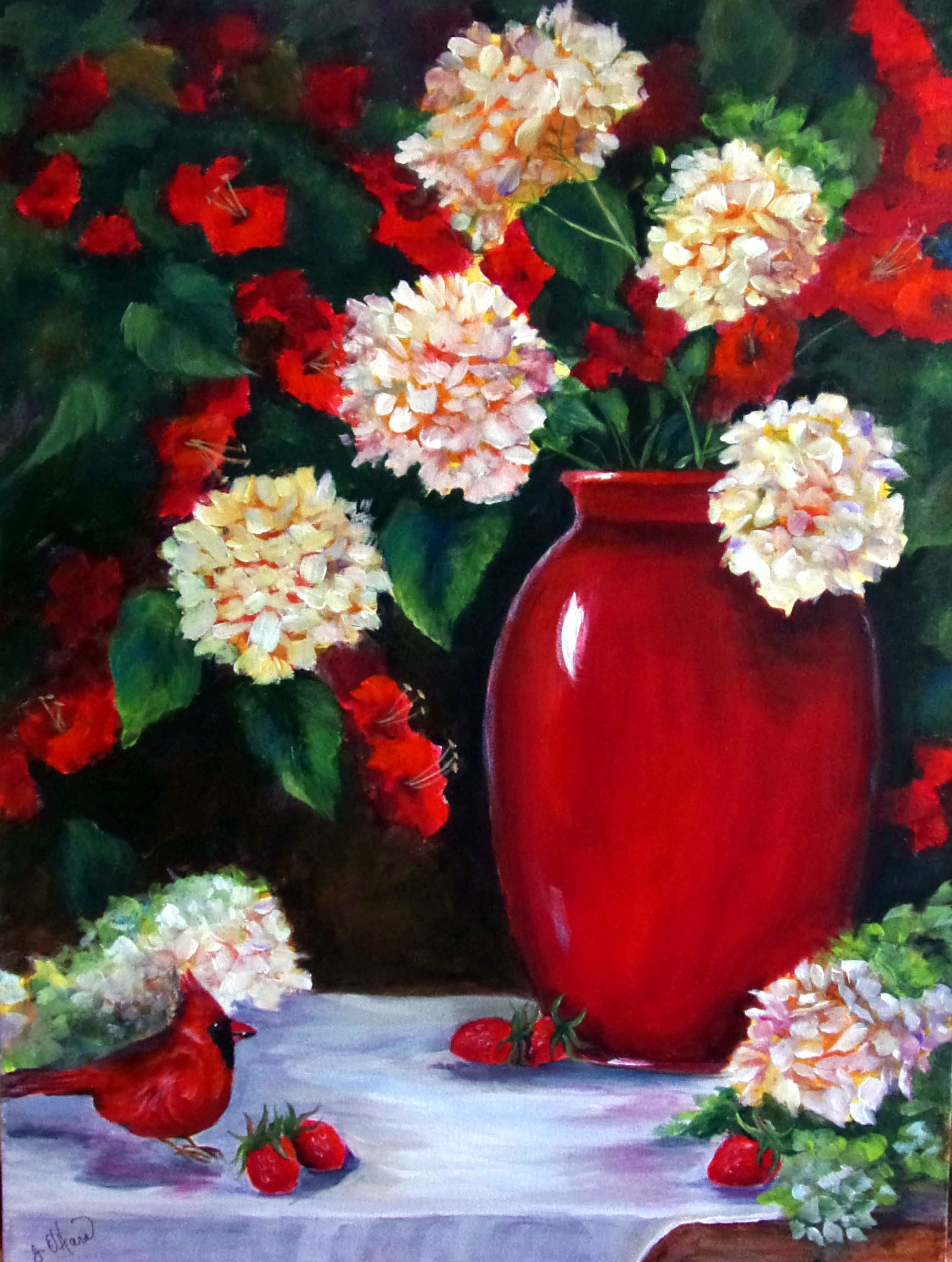 Image of Cardinal red hydrangea in a vase