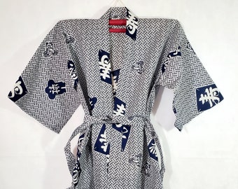 Yukata Kimono Jacket, Unisex Japanese Top with Pocket & matching Belt, Happi Jacket, Summer Kimono Cardigan, Mens Spa bathrobe, 100% Cotton