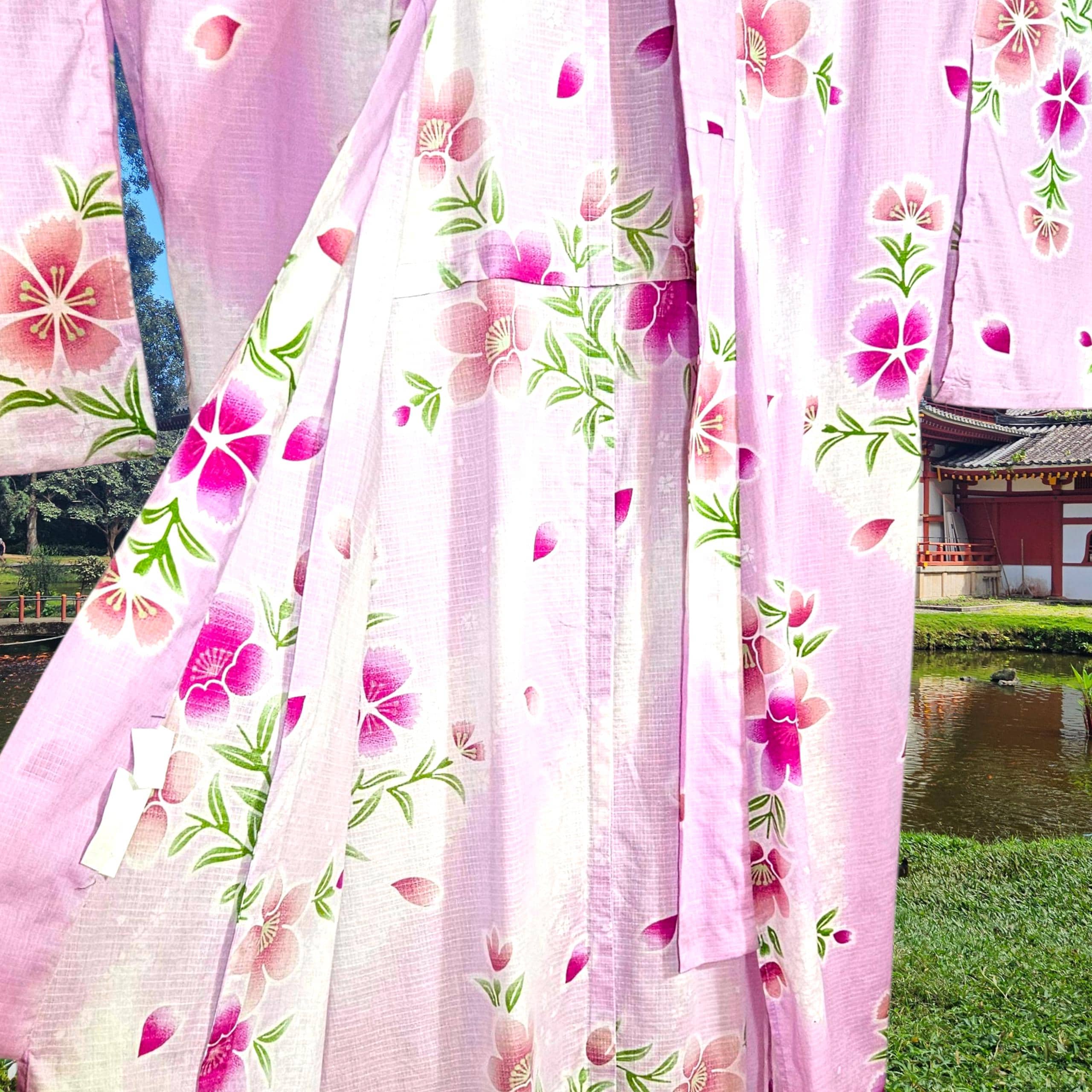 Gorgeous Floral Yukata, Pale Lilac Purple & Deep Pink Sakura
