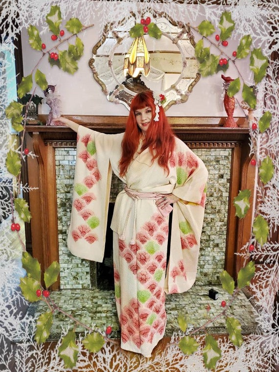 Gorgeous Shibori Furisode, Japanese Womens Floral 