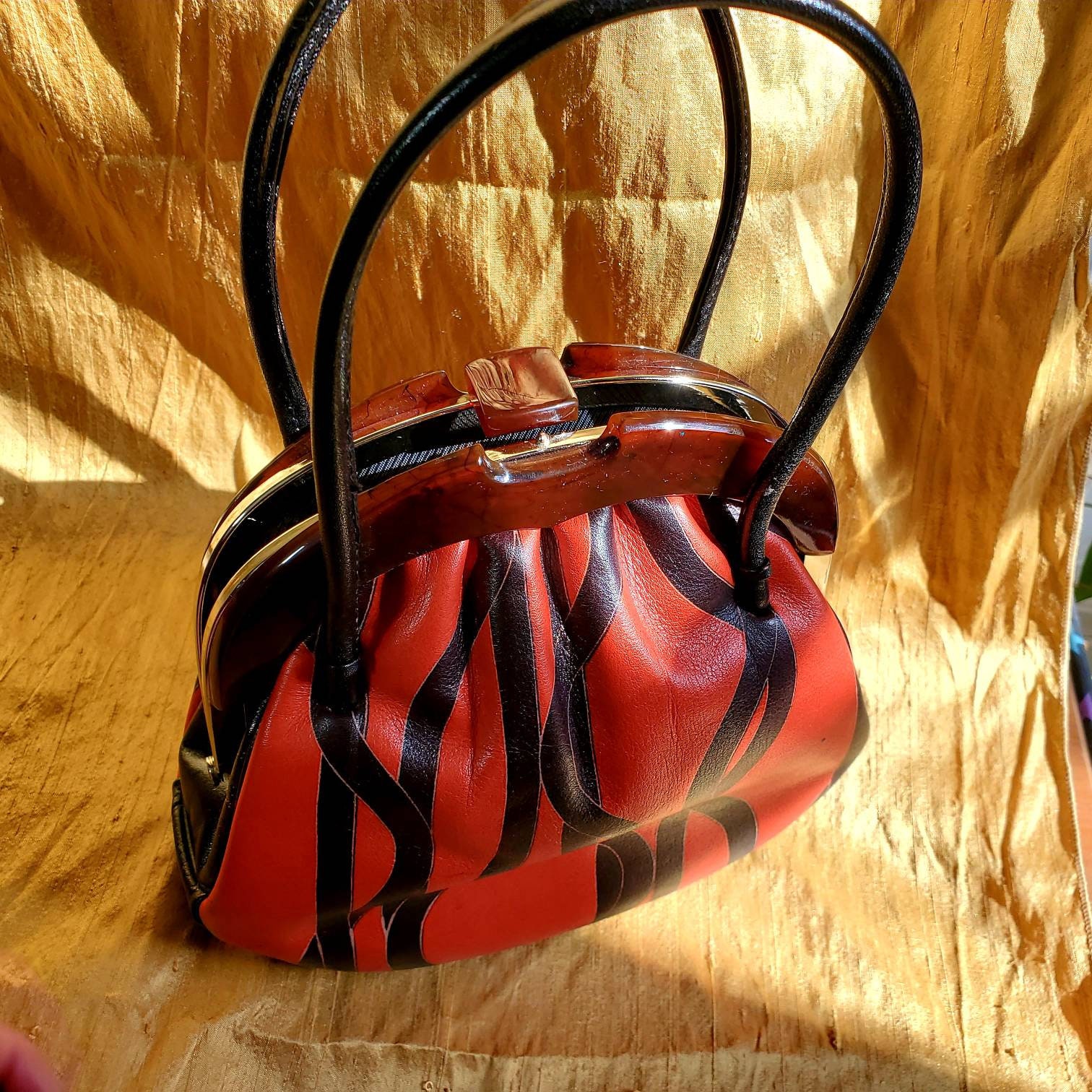 Vintage Red Kimono Handbag and Zori Sandal Set, Japanese Matching