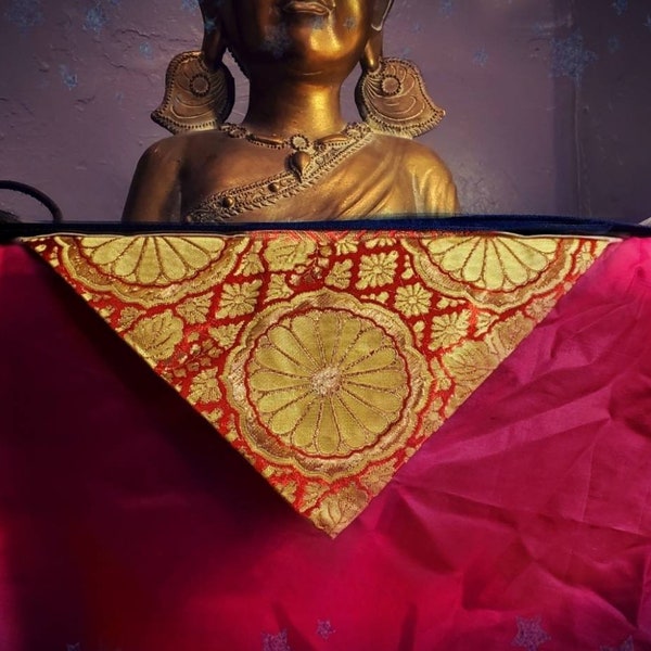 Buddhist Altar Cloth, Vintage Dragon Pennant, Japanese Uchishiki, Red and Gold Brocade, Meditation Altar Decor, New Old Stock