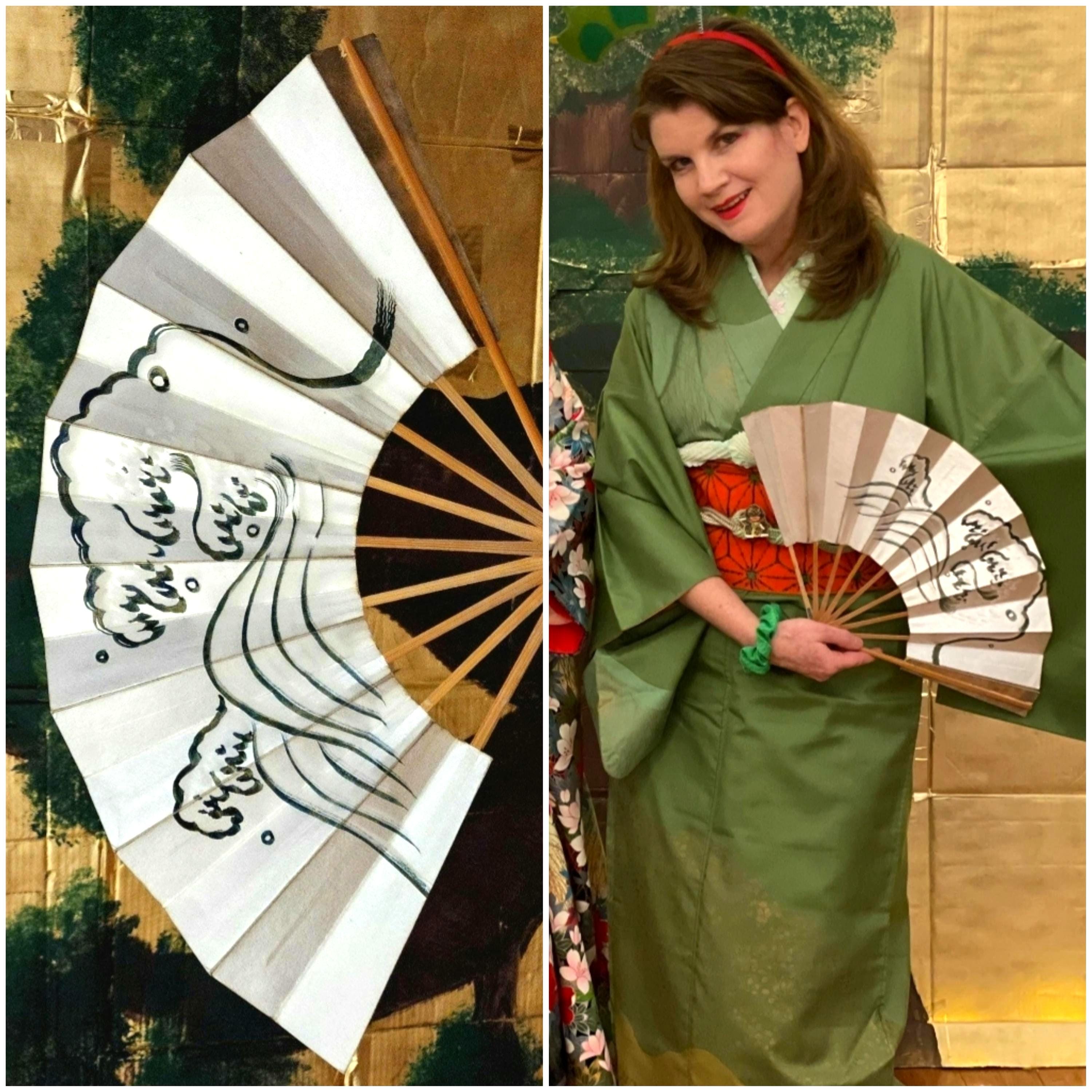 ヴィンテージの日本製舞扇子、銀色の波模様、着物アクセサリー - Etsy 日本