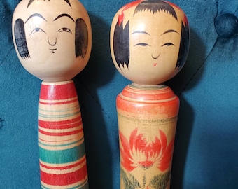 現代創作木製こけし ペア おばあちゃん 12cm サイン 宮下肇 - Etsy 日本