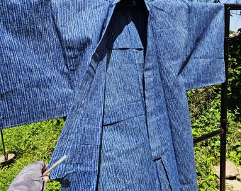 Kimono japonés Yukata para hombre, diseño abstracto azul vaquero, bata de kimono de algodón para spa de verano Kendo