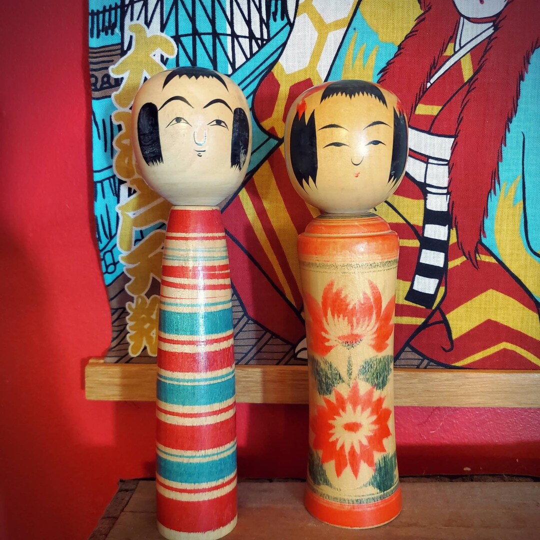 Antique Kokeshi Dolls, Adorable Japanese Kokeshi Doll Couple, Hand