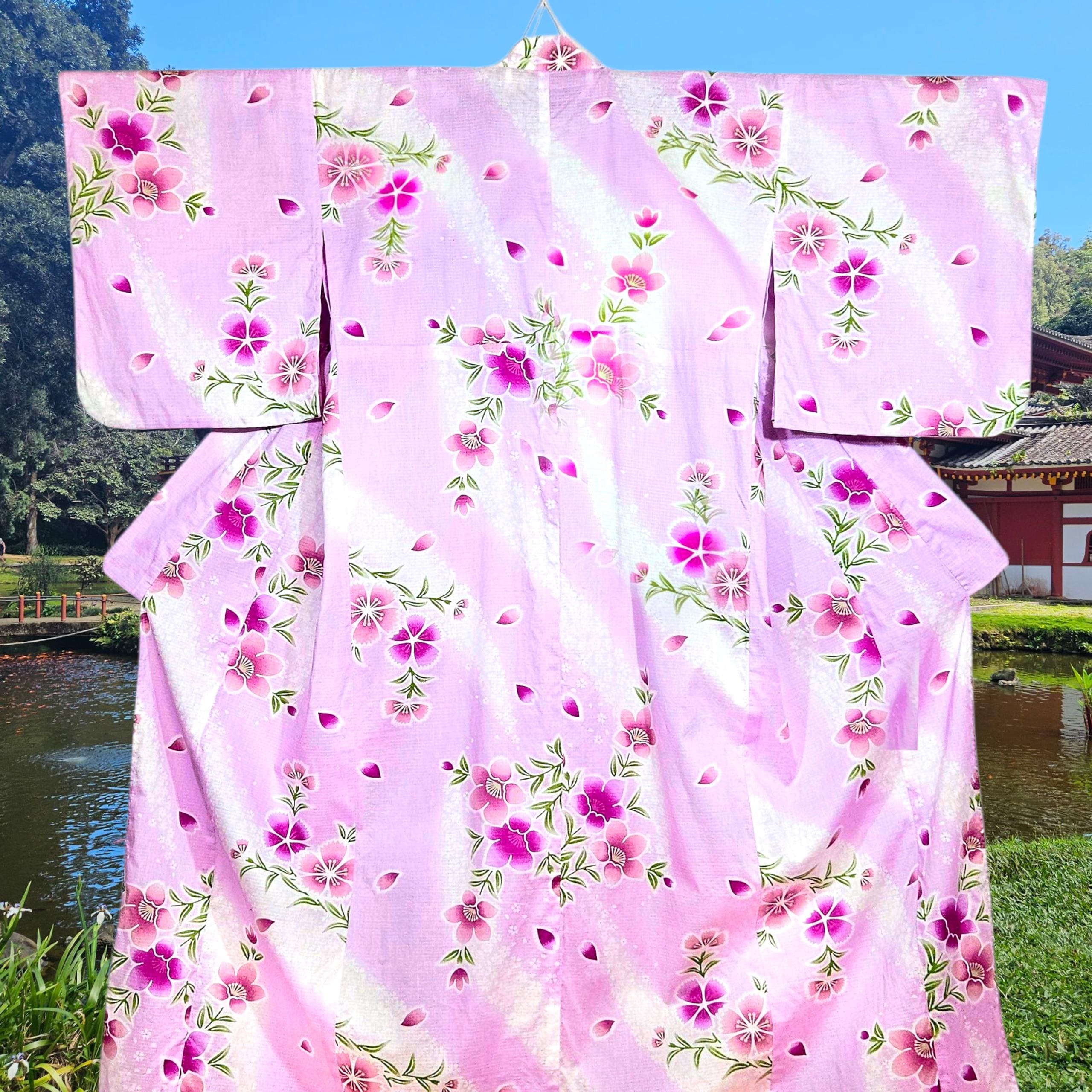 Gorgeous Floral Yukata, Pale Lilac Purple & Deep Pink Sakura