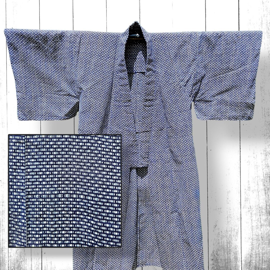 Japanese Robe Emn Men's Blue Yukata Japanese Kimono, Abstract Design, Vintage Summer ...