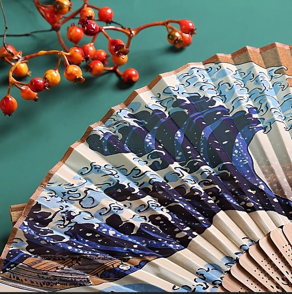 Japanese Folding Fan, Silk Hand Fan, Hokusai Wave Over Kanagawa