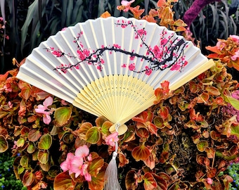 Sakura Blossom Folding Hand Fan, Japanese Kimono Accessory