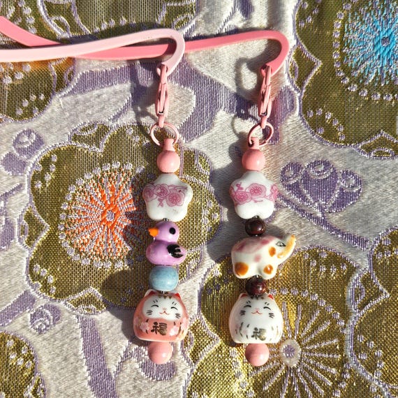 Netsuke Charm, Kawaii Kimono Obi Belt Accessory, Kawaii White