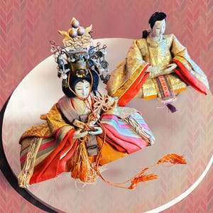 Rare Antique Pair of Japanese Emperor & Empress Hina Dolls, Hina Matsuri Ningyo Dolls Meiji Period (1800s - 1900s), Japan Gifts Collectibles