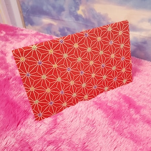 Elegante cartera de embrague de seda japonesa, bolsa de pañuelo, patrón floral rojo Asanoha, 3 bolsillos, bolsa de ceremonia del té de Japón, accesorio de kimono