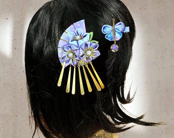 Lavender Sakura Hairpins, Rose Gold Bridal Hair Clip, Resin