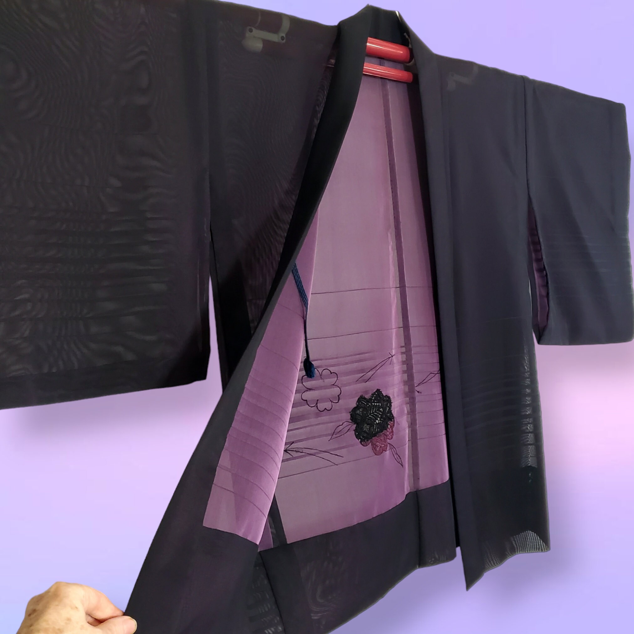 Women's Haori Vintage Summer Kimono Jacket, Black Sheer