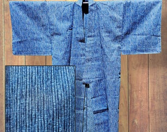 Men's Yukata Japanese Kimono, Denim Blue Abstract Design, Kendo Summer Cotton Spa Kimono Robe