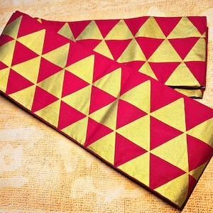 Vintage Hanhaba Japanese Obi, Red Gold Triangle Pattern Kimono Belt, Yukata Obi, Kimono Accessories, Edgy Cool Harajuku Dance Obi