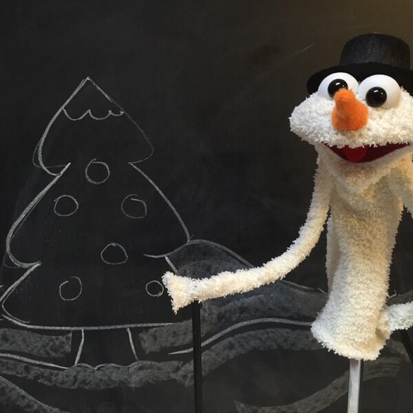 Puppet snowman, snow man puppet, Expressive moving mouth puppet, sock puppet, Hand and Rod Puppet