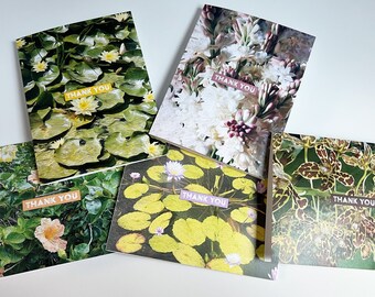 THANK YOU CARDS, set of 5, Tropical Flowers