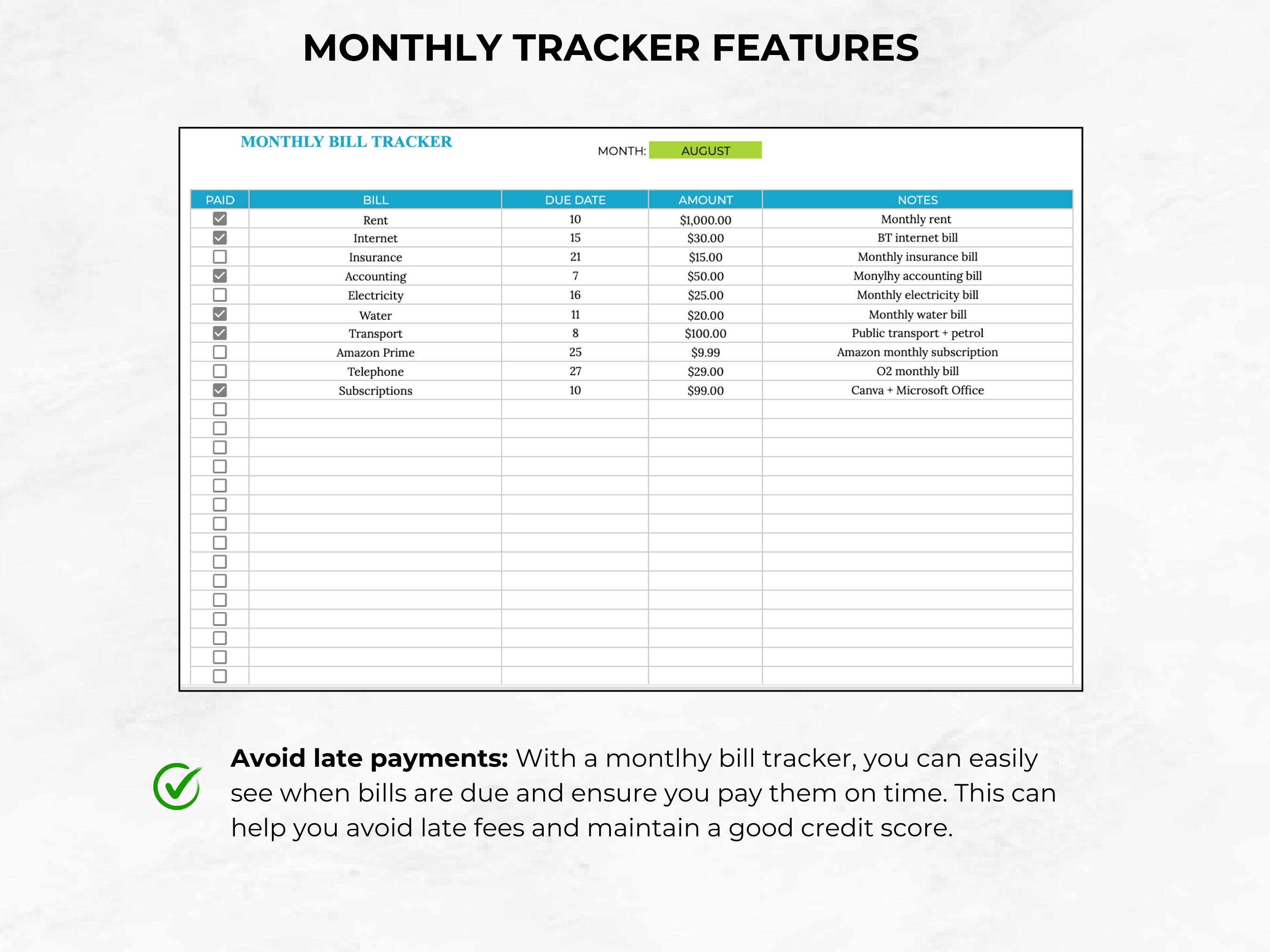 Bill Tracker, Bill Spreadsheet, Bill Organizer, Bill Organization, Bill ...