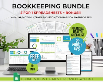 Small Business Bundle Bookkeeping Spreadsheet Bills Tracker Accounting Template Google Sheets Profit and Loss Income and Expense Sales Tax