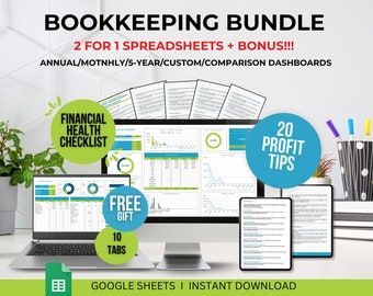 Small Business Bundle Bookkeeping Spreadsheet Bills Tracker Accounting Template Google Sheets Profit and Loss Income and Expense Sales Tax