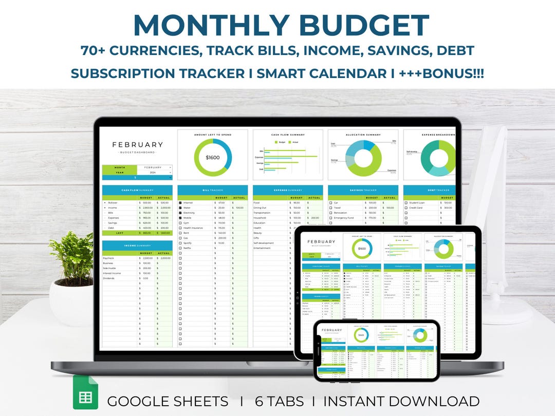 Monthly Budget Tracker, Monthly Finance Tracker, Financial Goal Tracker ...