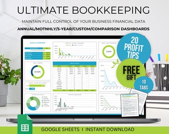 Small Business Easy Bookkeeping Spreadsheet, Accounting profit and loss calculator template, Income and expense form tracker, Money saving