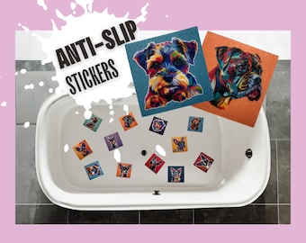 ANTI-SLIP STICKERS, 12 pcs Pop Art Style Dog Adhesive Designs, Alternative To Bath Mat, Non Slip Safety Decals For Bathtubs, Showers, Tiles
