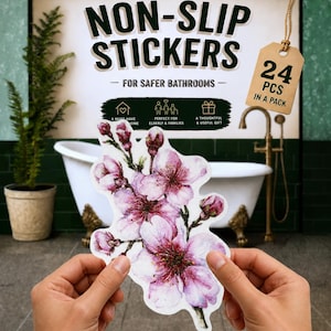 Pegatinas antideslizantes Sakura para bañera (24 unidades), para bañeras y duchas, impermeables, para prevenir caídas, regalo útil, imprescindibles para el baño.