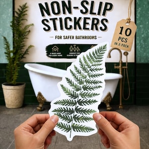 Fern leaf ANTI-SLIP Bath Stickers (10 pcs) for Bathtubs & Showers, Waterproof Safety Decal for Fall Prevention, Useful New Home Gift
