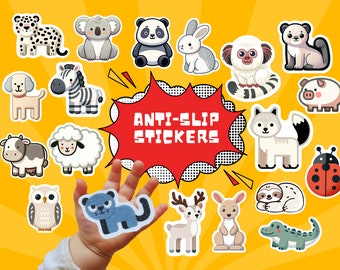 ANTI-SLIP STICKERS, 19 pcs Cute Montessori animals, Waterproof Non Slip Safety Decal for bathtubs, shower & other slippery surfaces