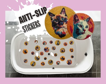 ANTI-SLIP STICKERS, 26 pcs Pop Art Style Cat Adhesive Designs, Alternative To Bath Mat, Non Slip Safety Decals For Bathtub, Shower, Tile Etc
