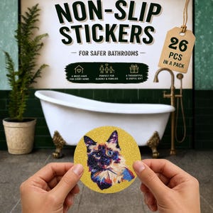 Adesivi antiscivolo per il bagno con motivo gatto pop art (26 pezzi), indispensabili per bagni, vasche e docce, adesivi di sicurezza impermeabili per prevenire le cadute, un'idea regalo carina.