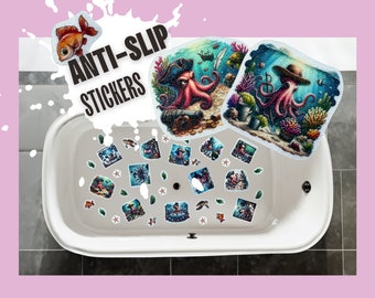 Octopus Pirate Anti-Slip Stickers: Fun Bathtub Decals (34 pcs)