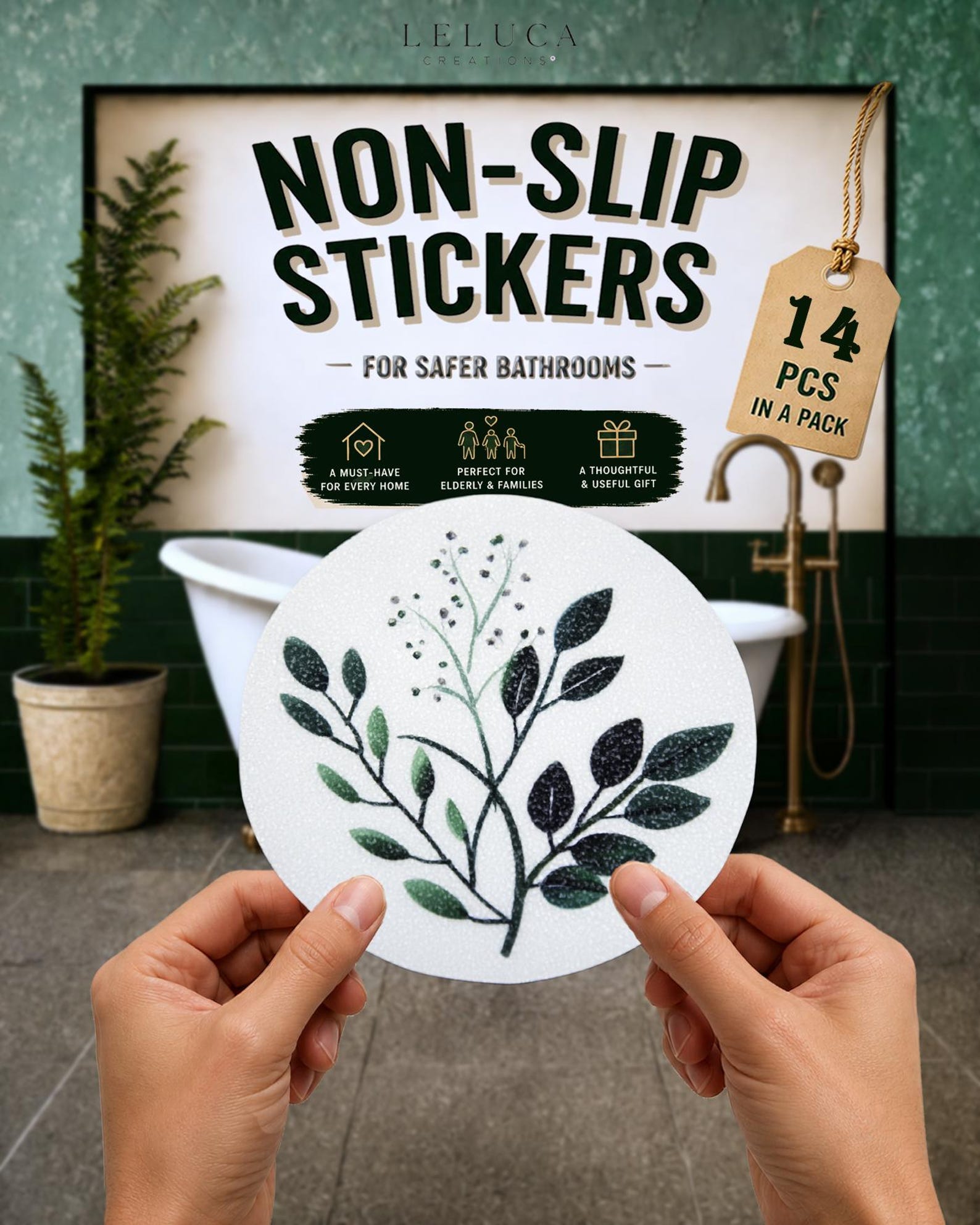 Sticker Try Branch Support Tree Branch ANTI-SLIP Bath Stickers (14 Pcs) for Bathtubs & Showers ...