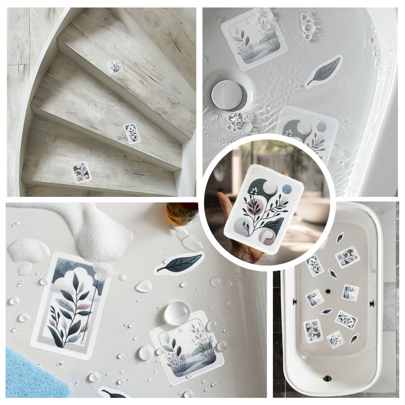 ANTI-SLIP STICKERS, 12 Biophilic Design Decor Appliqués, Waterproof Non Slip Safety Decal for bathtubs, shower & other slippery surfaces