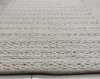 Handwoven Chunky Wool Area Rug, Loop Braided Scandinavian Carpet, Thick Nordic Rug, Custom Size Home Decor