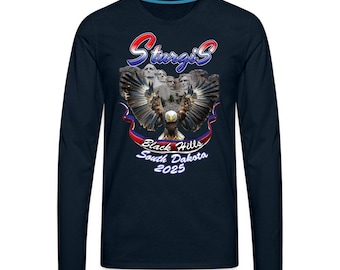 Sturgis 2025 Long Sleeve T-Shirt: Mount Rushmore Eagle Biker Tee