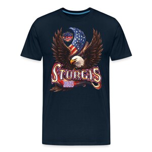 Men&#39;s Premium Sturgis Motorcycle Rally 2025 T-Shirt – 85th Anniversary Eagle & Flag Design Biker Tee -Front Print