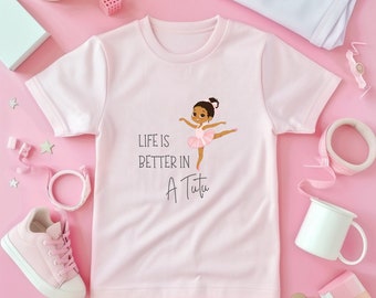 Ballerina kinder T-shirt Comfort Tee Dancer Shirt Zwaar katoenen T-shirt Schattig roze kindershirt Schattig ballerina meisjesshirt Het leven is beter