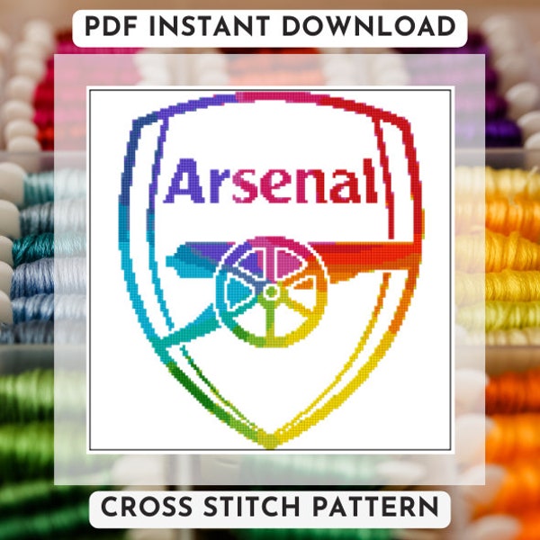 Arsenal Rainbow Cross Stitch Pattern - Arsenal FC Logo - Arsenal PDF Pattern - Crossstitch Rainbow - Arsenal Cross Stitch Digital Chart