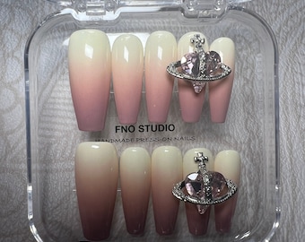 Gradient pink nails/vivian Westwood nails/long nails/ ballerina nails/reusable handmade press on nails/fake nails