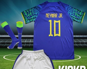 Neymar Brasil Kids Soccer Jersey Kit | 2022 Home Limited Special Edition | Jersey Shorts Socks for Boys Girls Youth Sizes | Football Uniform