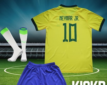 Neymar HOME Brasil Kids Soccer Jersey Kit | 2022 Limited Special Edition | Jersey Shorts Socks for Boys Girls Youth Sizes | Football Uniform