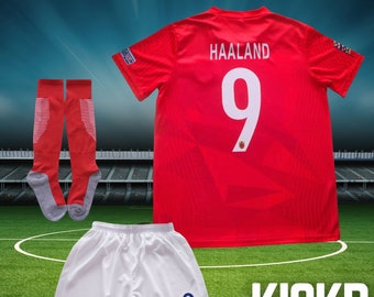 Haaland #9 Norway Kids Soccer Jersey Kit | 2023  Limited Special Edition | Jersey Shorts Socks for Boys Girls Youth Sizes | Football Uniform